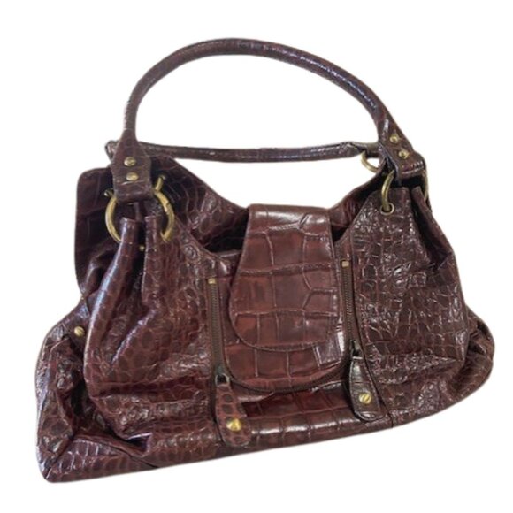 Michael Rome Designs, Croc Embossed Brown Leather Handbag, Excellent Condition - Picture 5 of 16